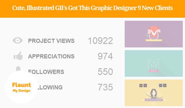 Self-Promotion Example for Graphic Designers. Cute, Illustrated GIFs Got This Graphic Designer 9 New Clients & 10,000 Project Views.