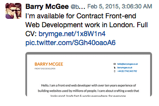 Barry's Promoted Tweet. How $200 on Promoted Tweets Got This Freelancer a 6 Month Contract.